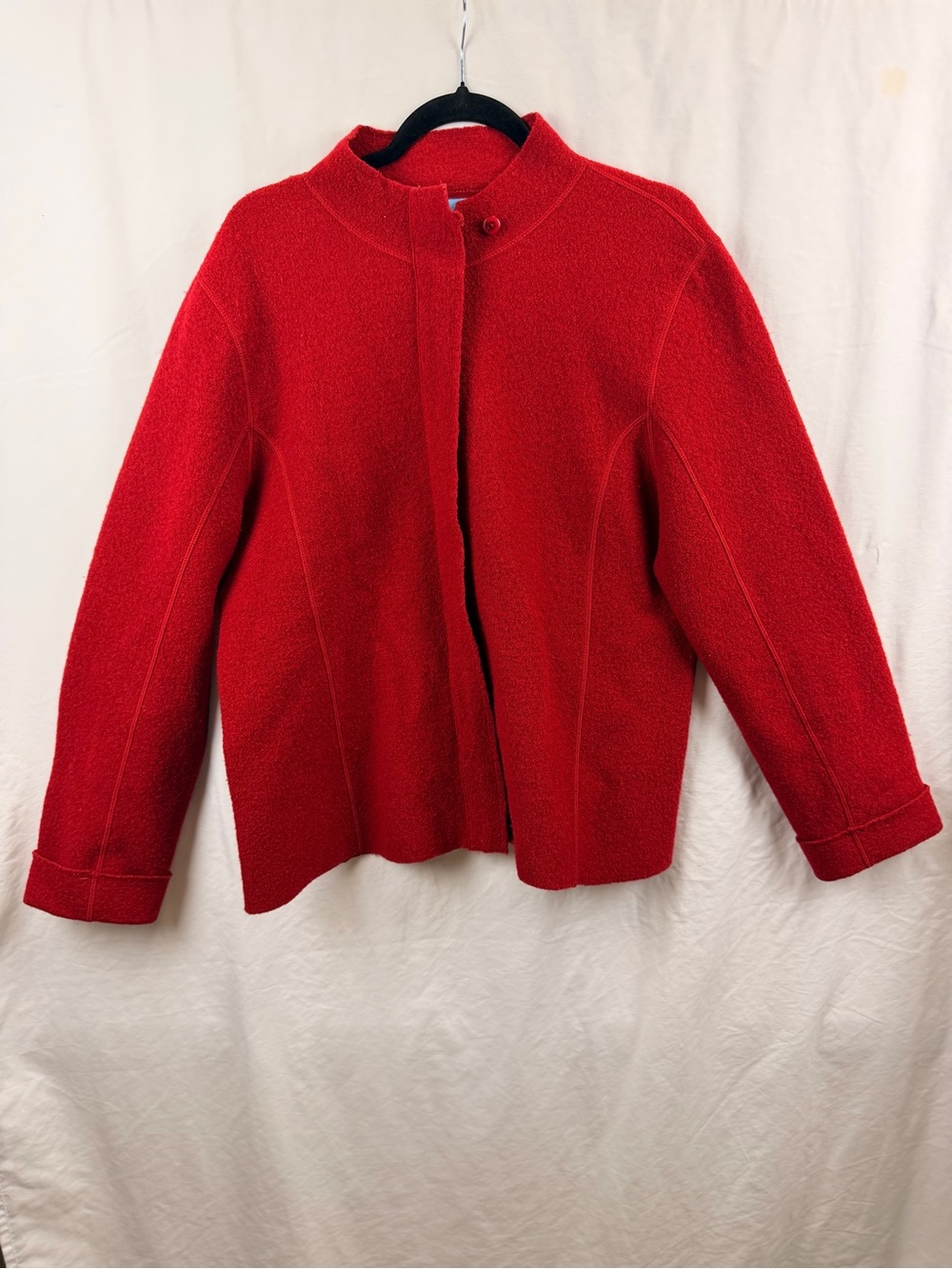 Deane & White 100% Wool Sz L Classic Red Short Pea Coat Zip Closure Stand Collar